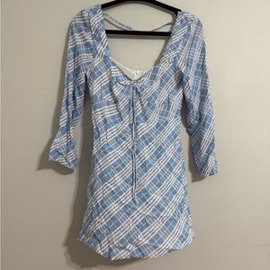 RIXO Blue and White Plaid Mini Dress